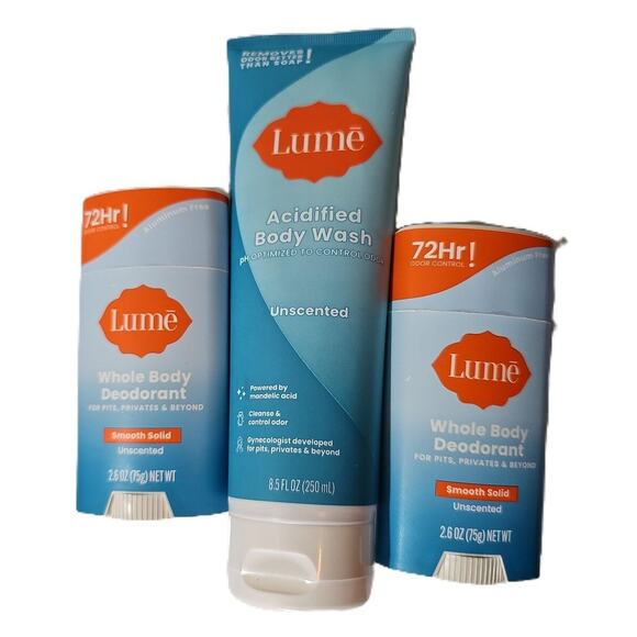 Lume Unscented Acidified Body Wash & 2 Deodorant BUNDLE - Picture 1 of 7
